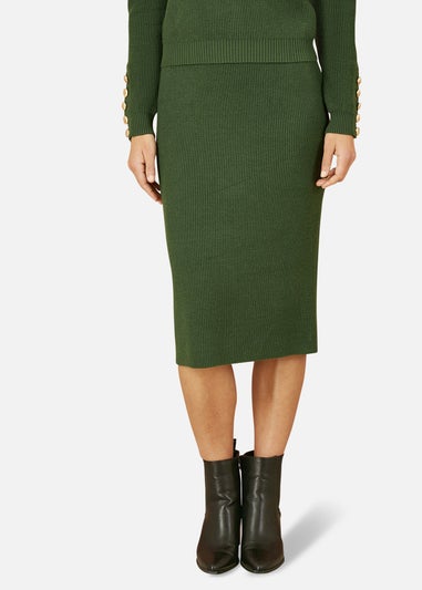 Yumi Green Rib Knitted Midi Column Skirt