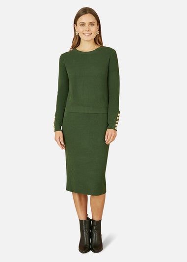 Yumi Green Rib Knitted Midi Column Skirt