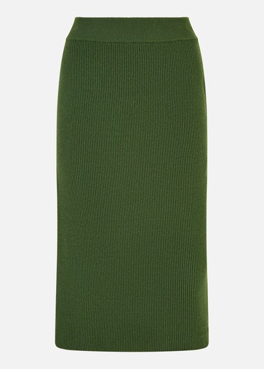 Yumi Green Rib Knitted Midi Column Skirt