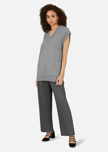 Yumi Grey Knitted Oversize Vest With Pockets And Snaffle Details