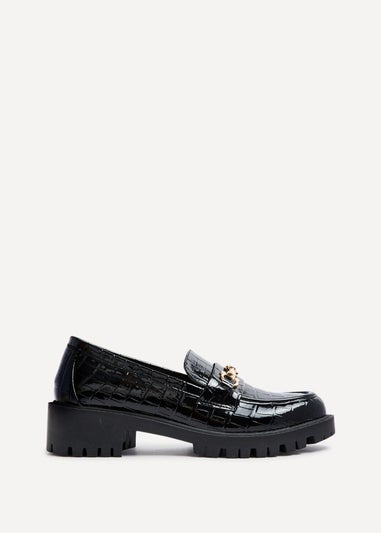 Linzi Aria Black Faux Croc Leather Chunky Sole Loafer