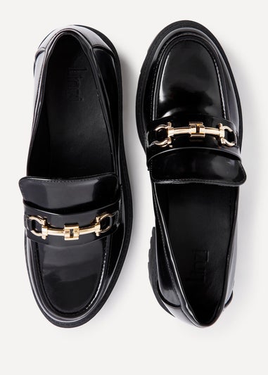 Linzi Aria Black Faux High Shine Leather Chunky Sole Loafer