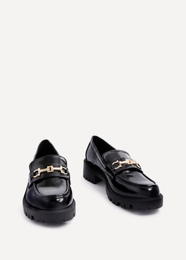 Linzi Aria Black Faux High Shine Leather Chunky Sole Loafer