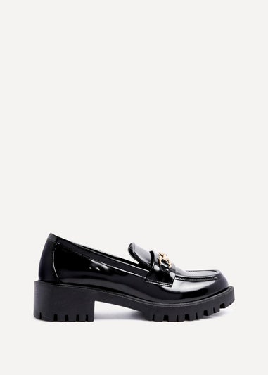 Linzi Aria Black Faux High Shine Leather Chunky Sole Loafer