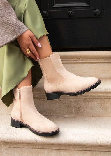 Linzi Dalston Beige Faux Suede Classic Chelsea Boot