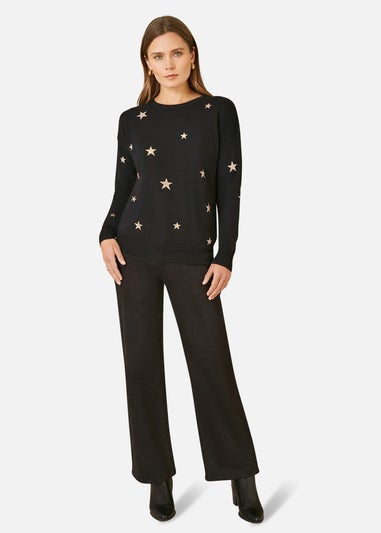 Yumi Black Gold Foil Star Print Relaxed Fit Jumper