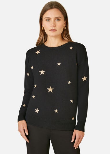 Yumi Black Gold Foil Star Print Relaxed Fit Jumper