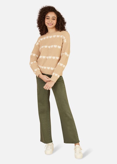 Yumi Camel Knitted Jumped With Heart Stripes