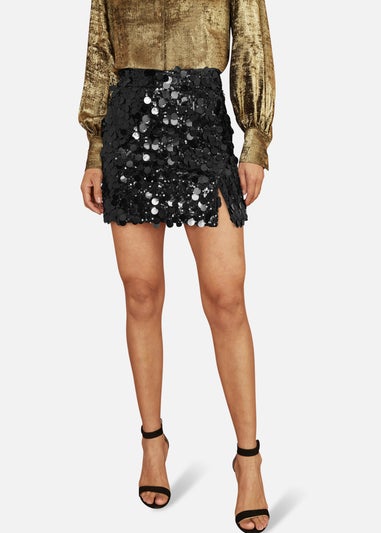 Yumi Black Big Sequin Mini Skirt