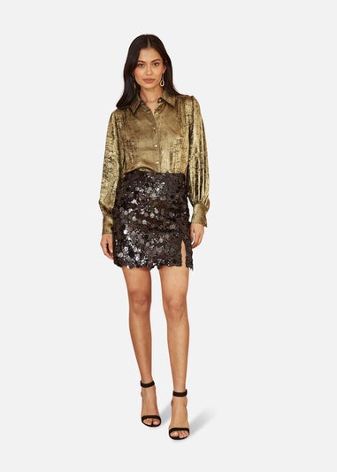 Yumi Gold Metallic Relaxed Balloon Sleeve Shirt