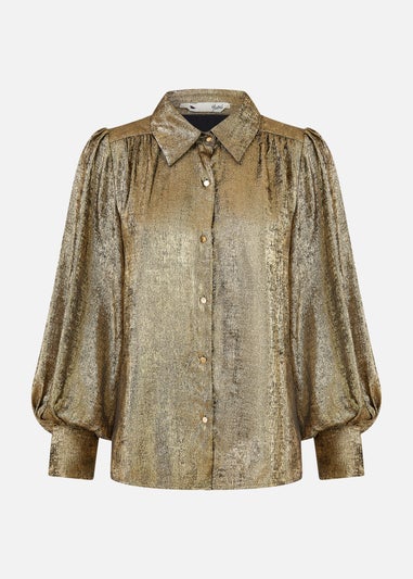 Yumi Gold Metallic Relaxed Balloon Sleeve Shirt