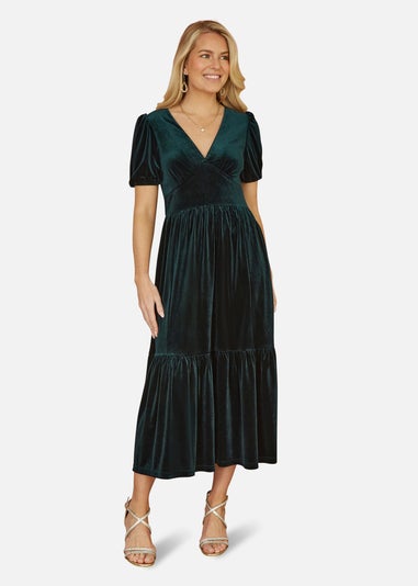 Yumi Green Velvet Midi Dress