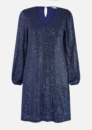 Yumi Navy  Sequin Tunic With Balloon Sleeves