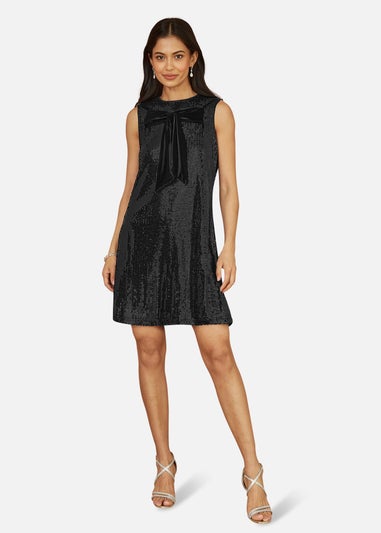 Yumi Black Sequin Bow Tunic Shift Dress