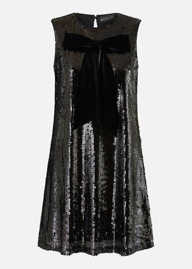 Yumi Black Sequin Bow Tunic Shift Dress