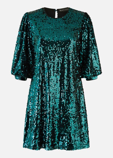 Yumi Green Sequin Tunic Dress With Balloon Sleeves