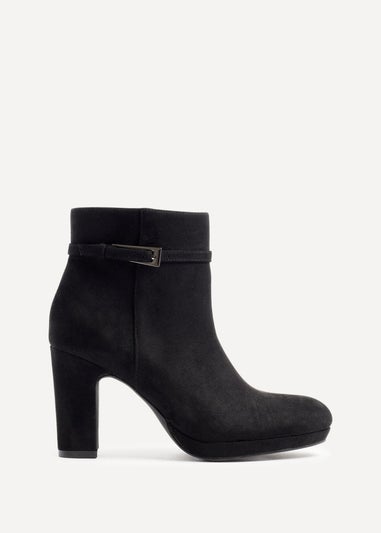 Linzi Stefani Black Faux Suede Heeled Ankle Boot