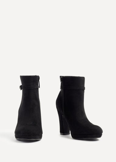 Linzi Stefani Black Faux Suede Heeled Ankle Boot