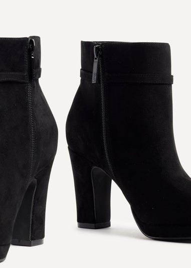 Linzi Stefani Black Faux Suede Heeled Ankle Boot