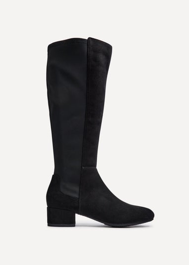 Linzi Sloane Black Faux Suede Long Low Heeled Boot