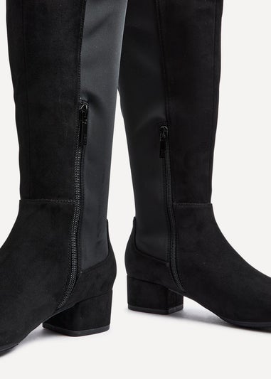 Linzi Sloane Black Faux Suede Long Low Heeled Boot