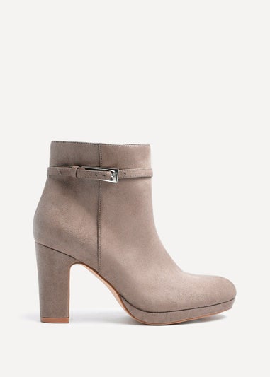 Linzi Stefani Mocha Faux Suede Heeled Ankle Boot