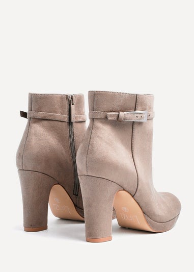 Linzi Stefani Mocha Faux Suede Heeled Ankle Boot