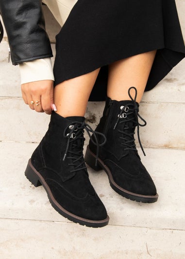 Linzi Ashleigh Black Faux Suede Lace Up Military Boot