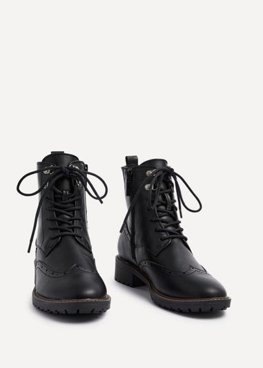 Linzi Ashleigh Black Faux Leather Lace Up Military Boot