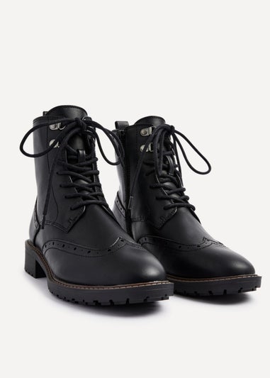 Linzi Ashleigh Black Faux Leather Lace Up Military Boot