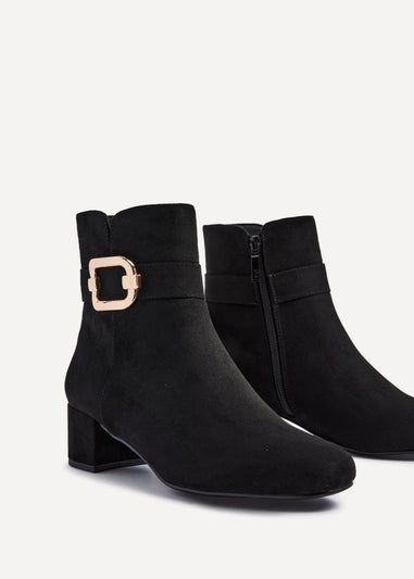 Linzi Daphne Black Faux Suede Block Heel Ankle Boot