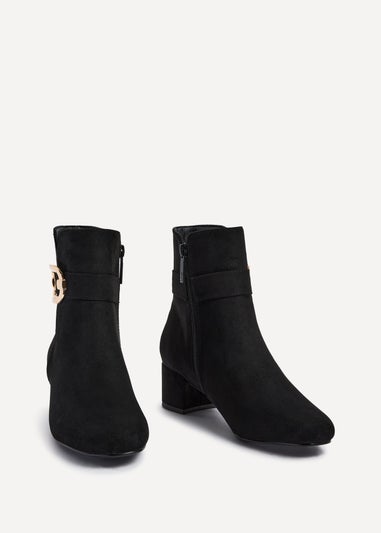 Linzi Daphne Black Faux Suede Block Heel Ankle Boot