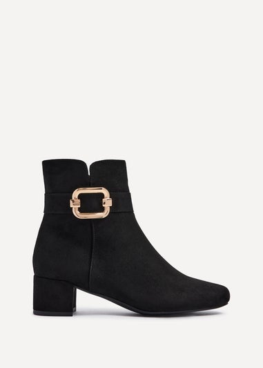 Linzi Daphne Black Faux Suede Block Heel Ankle Boot