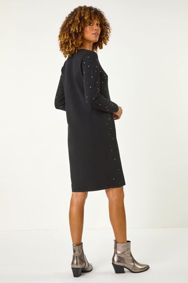 Roman Black Hotfix Embellished Knitted Dress