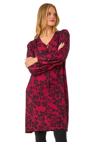 Roman Wine Floral Jersey Swing Dress