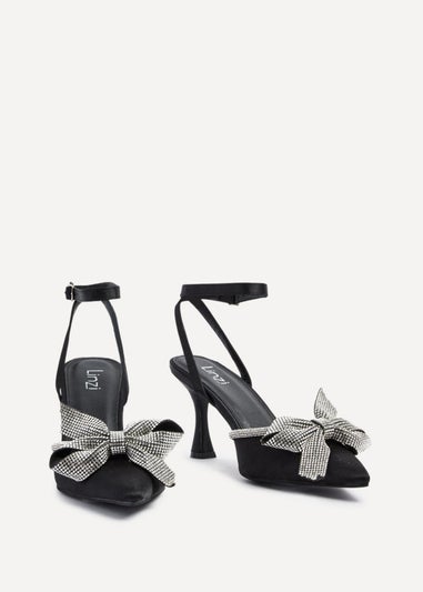 Linzi Angela Black Satin Diamante Bow Detail Court Heel