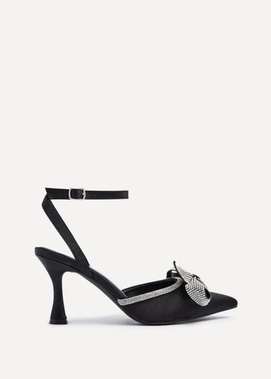 Linzi Angela Black Satin Diamante Bow Detail Court Heel