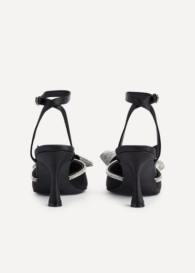 Linzi Angela Black Satin Diamante Bow Detail Court Heel