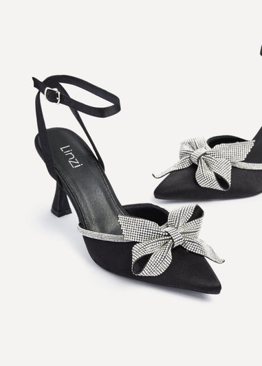 Linzi Angela Black Satin Diamante Bow Detail Court Heel