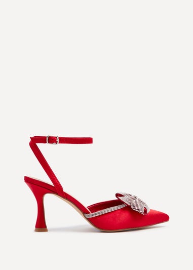 Linzi Angela Red Satin Diamante Bow Detail Court Heel