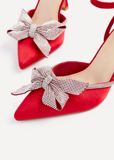 Linzi Angela Red Satin Diamante Bow Detail Court Heel