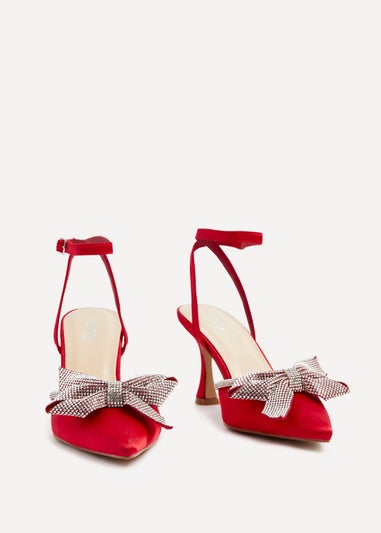 Linzi Angela Red Satin Diamante Bow Detail Court Heel