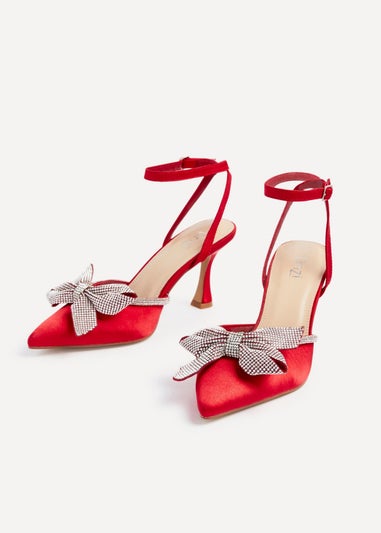 Linzi Angela Red Satin Diamante Bow Detail Court Heel