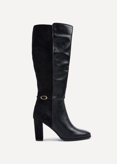 Linzi Symone Black High Leg Block Heeled Boot