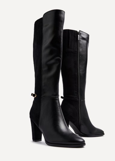 Linzi Symone Black High Leg Block Heeled Boot