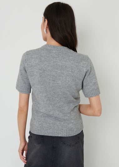 Threadbare Grey Becmead Short Sleeve Knitted T Shirt