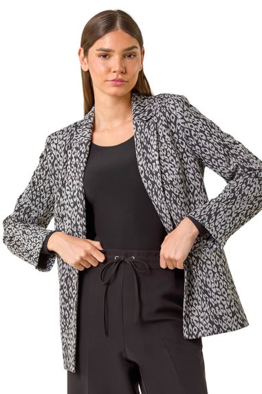 Roman Grey Animal Print Ponte Blazer