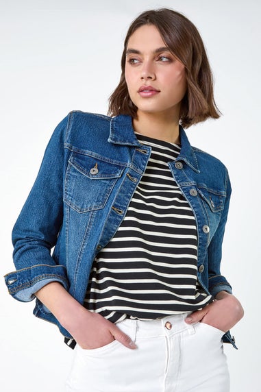 Roman Indigo Cotton Blend Stretch Denim Jacket