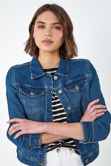 Roman Indigo Cotton Blend Stretch Denim Jacket