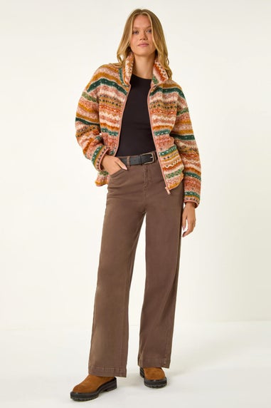 Roman Rust Aztec Print Sherpa Fleece Jacket